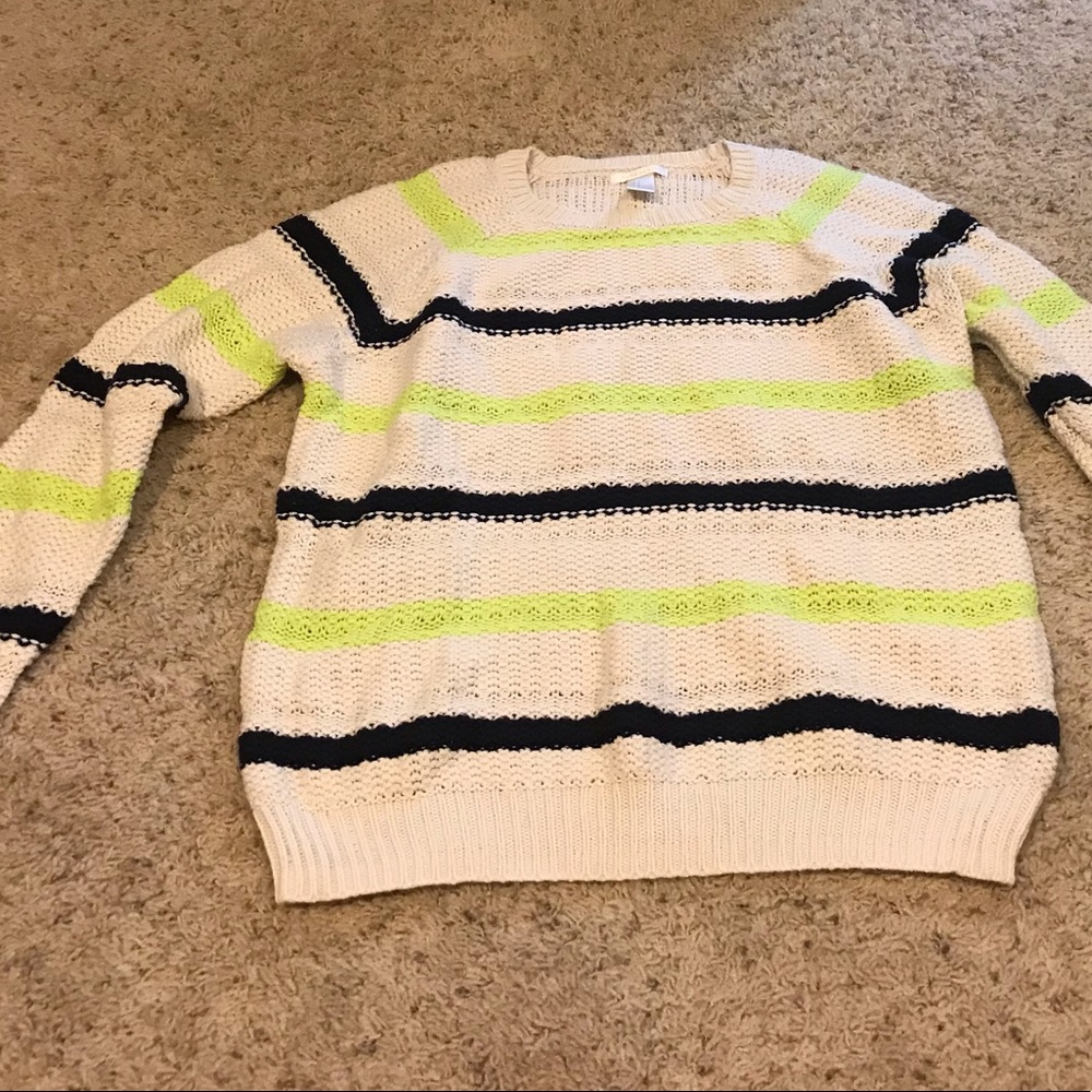 Forever 21 Cream/Lime/Navy stripe Knit Sweater